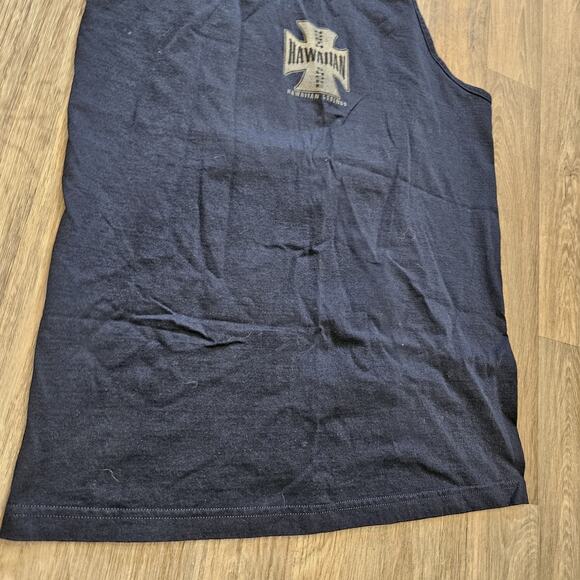 Vtg Hawaiian Legends Muscle Tank Mens L Navy Flames North Shore Biker Skater Y2K - Picture 4 of 8